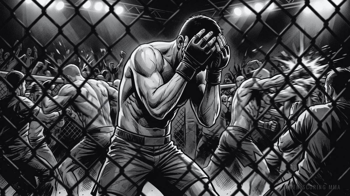 Illustration: a fighter in a suit, hands raised in exasperation, surrounded by a chaotic crowd