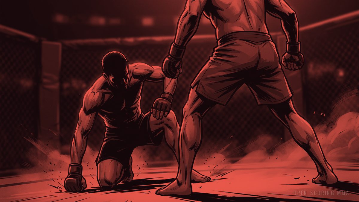 Illustration: a fighter on one knee, looking up at another fighter standing over them