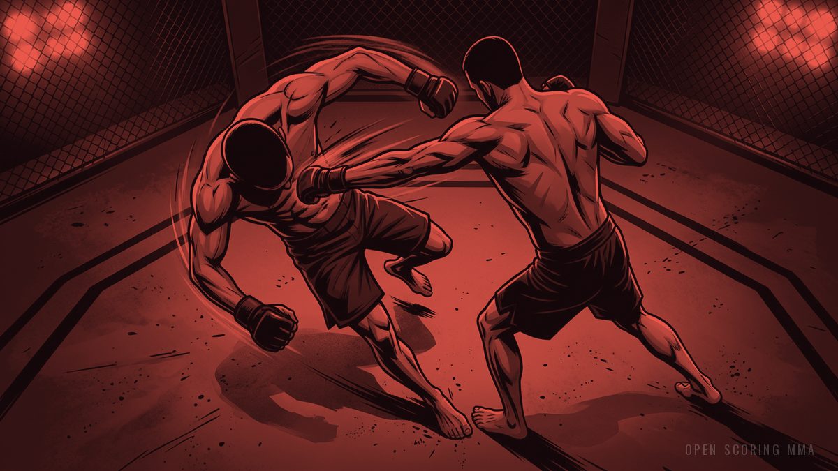 Illustration: a fighter stumbling backward from a hard body shot