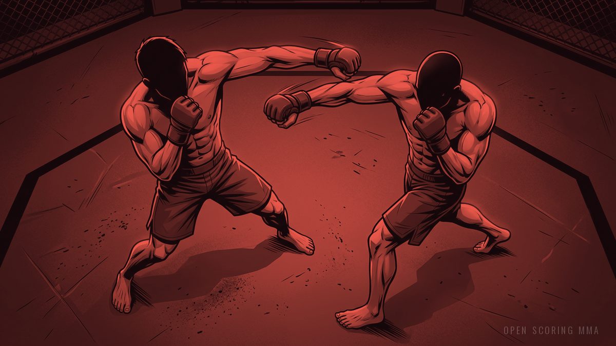 Illustration: two fighters exchanging jabs, bodies angled, fists blurred