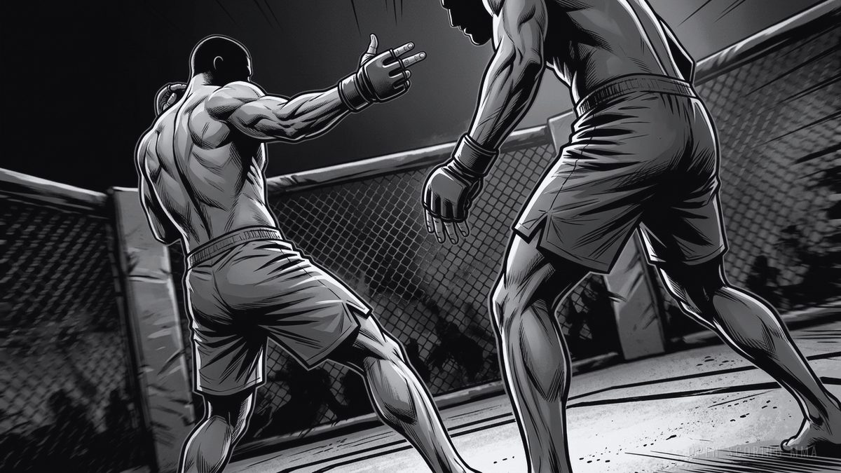 Illustration: two men in suits standing, one gesturing emphatically