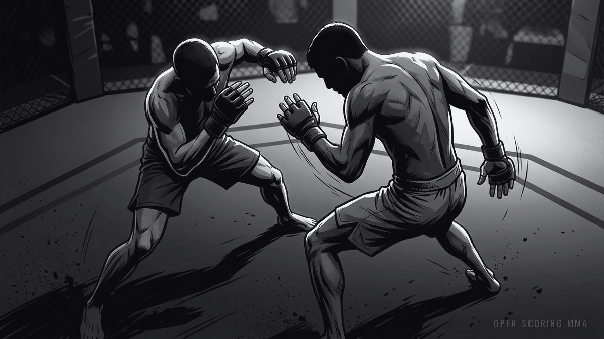 Illustration: two fighters in a tense face-off, one with a slight smirk