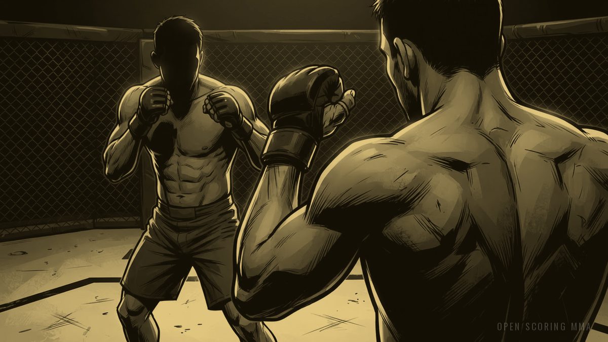 Illustration: two fighters in a neutral stance, fists raised, eyes locked
